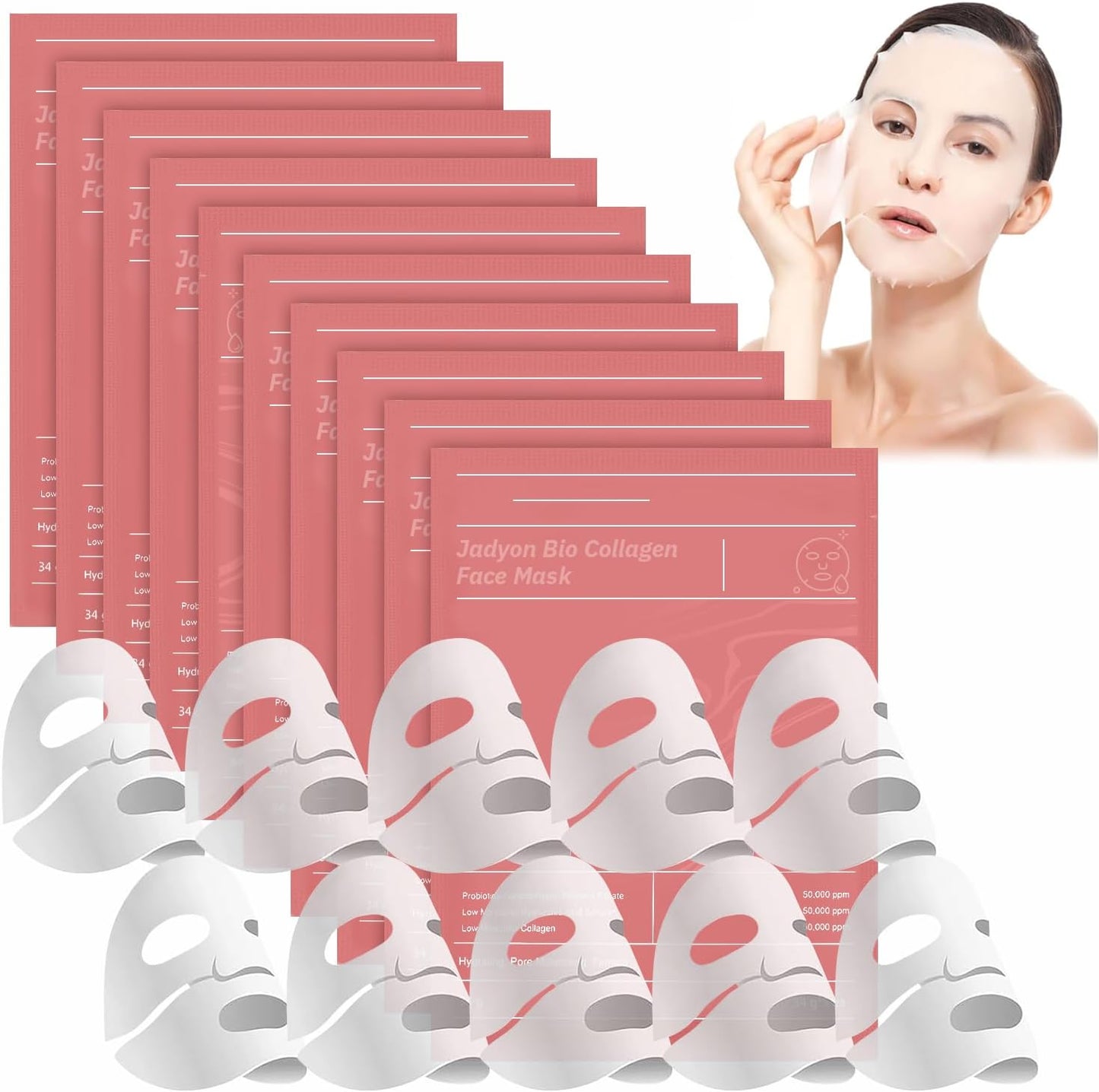 10PCS Mask Collagen, Collagen Real Deep Mask, Masque Collagene Visage, Korean Masque Collagene Visage Real Deep Mas-K, Masqu-E De Nuit Anti-Rides, Pore Minimizing Elasticity Improvem.